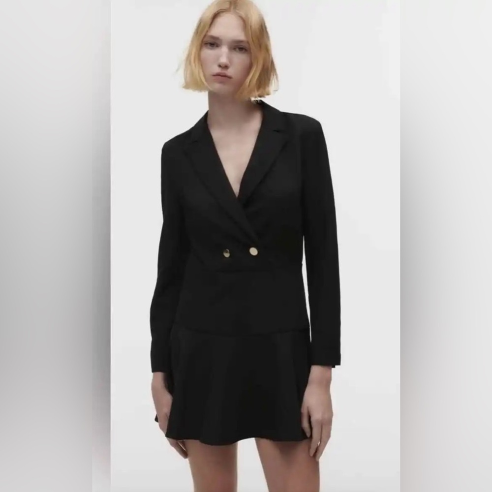 NEW ZARA Buttoned Blazer Jumpsuit Romper Long Sleeve Black W/ Gold Buttons Small